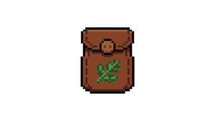 Obraz premium Brown leather herbalist pouch pixel art icon.
