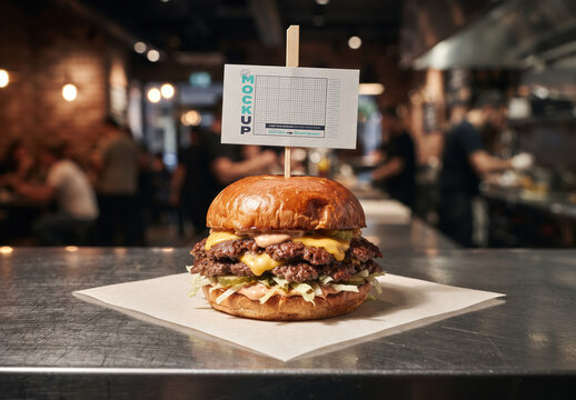 Cheeseburger with Branding Stick on Top Mockup