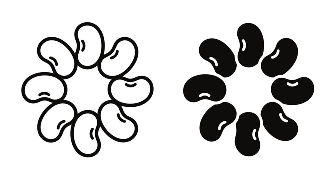 Kidney bean icons arranged in a circular pattern featuring both outline and solid black silhouette styles for food and agriculture design
