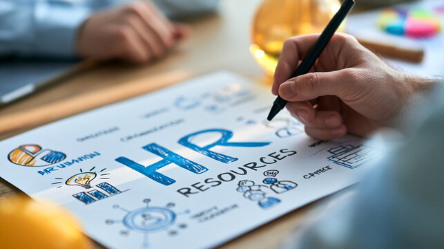 Human resources chart with keyword labels and sketch style icons on bright clean background detailed conceptual composition bright human resources chart business