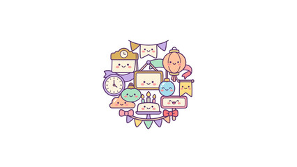 Fototapeta premium Circular collection of cute household icons.