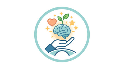 Fototapeta premium Hand holding brain with growth sprout and hearts