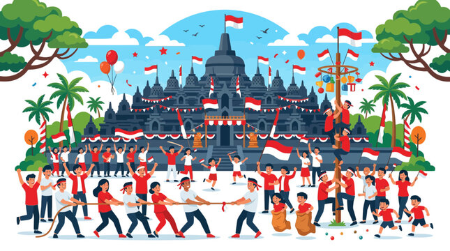 Indonesian independence day celebration at Borobudur temple monument.