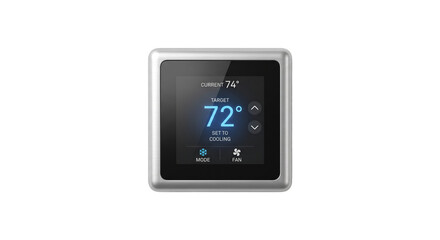 Naklejka premium Smart thermostat displaying current and target temperatures for cooling