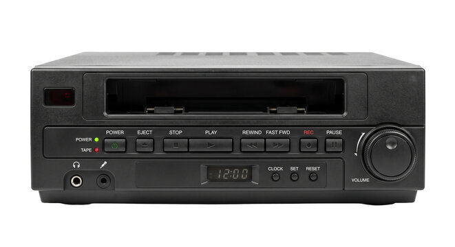 Vintage VCR player with front panel controls and digital display