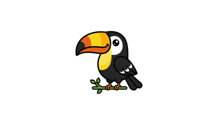 Fototapeta premium Colorful cartoon toucan perched on tree branch.