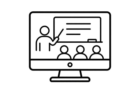 Online classroom presentation icon on computer monitor