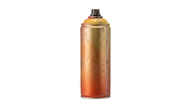 Old weathered spray paint can with faded metallic finish and worn nozzle