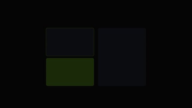 Minimalist ui split screen layout with animated green and dark blue rectangular frames for modern digital interface animation 4k