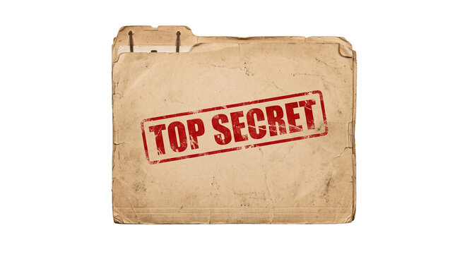 Vintage top secret manila folder with red stamp and aged paper texture
