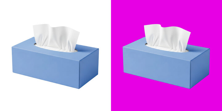 Blue tissue box with white paper napkins for hygiene product png