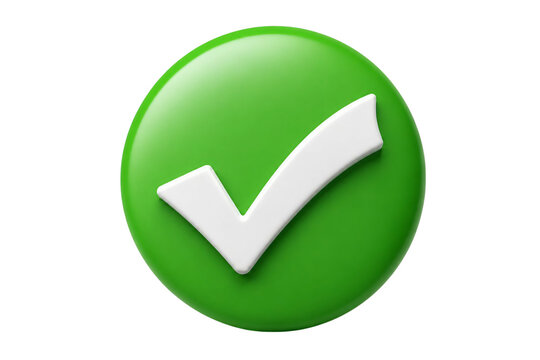  Large green circular button with bold white check mark symbol representing correctness, confirmation, approval, acceptance, completion, success, and positive validation