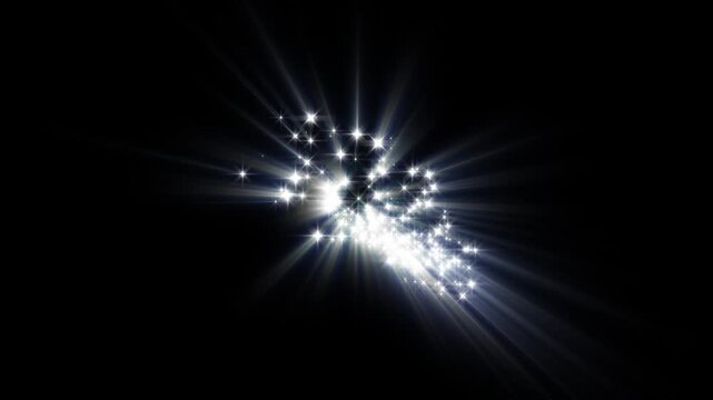 Glittering heart shape formed by sparkling blue starlets in 4k with radiant light rays, swirling particle motion and romantic burst overlay for video