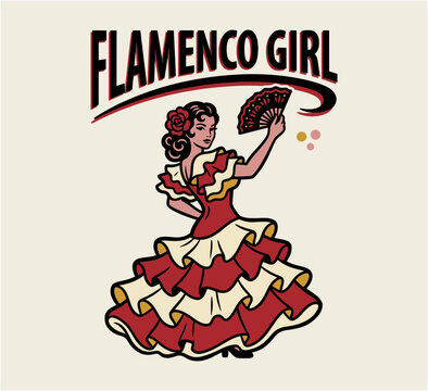 A captivating vintage illustration of a flamenco dancer evoking the spirit of 1950s art