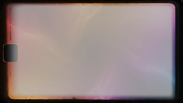 Vintage aesthetic film frame overlay featuring vibrant light leaks, dust, and analog scratches. High quality PNG format isolated on a transparent background for easy photo editing.