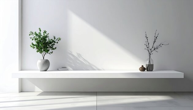 floating white shelf minimal interior