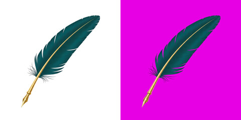 Dark green vintage feather quill pen graphic resource png © Abu