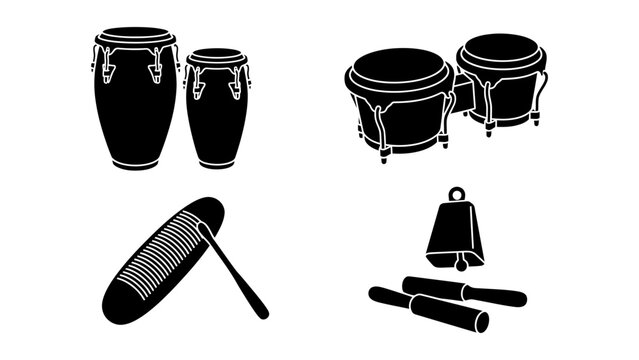 Black percussion instruments set illustration