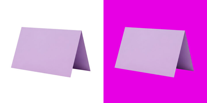Folded light purple paper card mockup with vibrant color split png