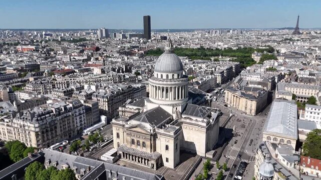 Pantheon At Paris Ile De France In France. Beautiful Temple. Paris Skyline Scene. Pantheon At Paris In Ile De France France. Imposing Construction. Tourism Landmark.