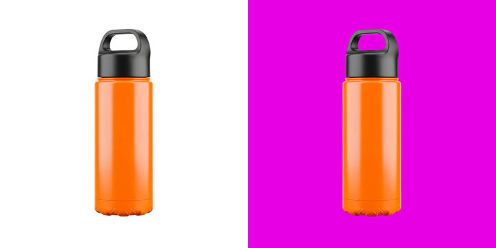 Orange reusable water bottle with black cap for active lifestyle png
