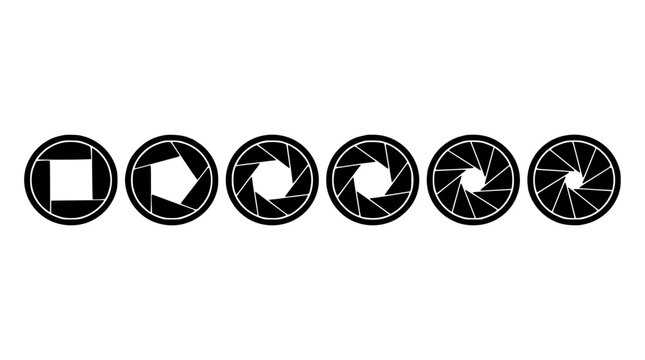 Camera Aperture Icons in Progressive Opening Stages for Photography and Design Elements Featuring Icon, Vector, Symbol