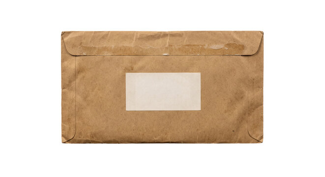 Vintage brown paper envelope with blank label for addressing mail
