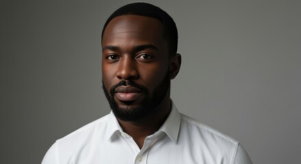 Fototapeta premium Minimalist portrait, black man, crisp white shirt