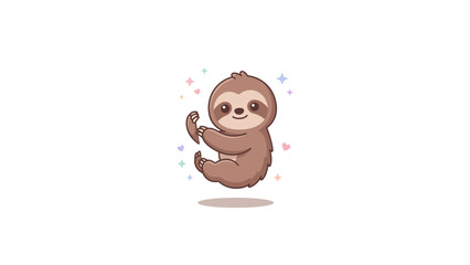 Fototapeta premium Cute cartoon sloth character hanging on white background.