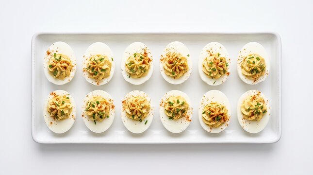 Deviled Eggs Appetizer Platter with Paprika and Dill Garnish