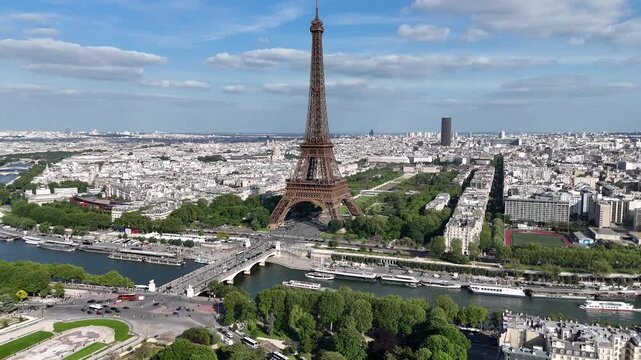 Paris Skyline At Paris In France Island France. Highrise Eiffel Tower. Downtown Cityscape. Paris Skyline At Paris In France Island France. Seine River Skyline. Metropolitan Region Aerial View.