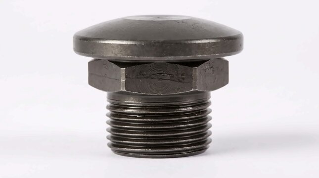 Industrial black metal bolt featuring precision machined threads and a sturdy hexagonal head on white background