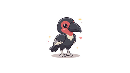 Obraz premium Cute dark bird character with red eye markings.