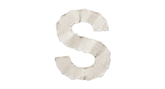 Torn paper letter S isolated on white background