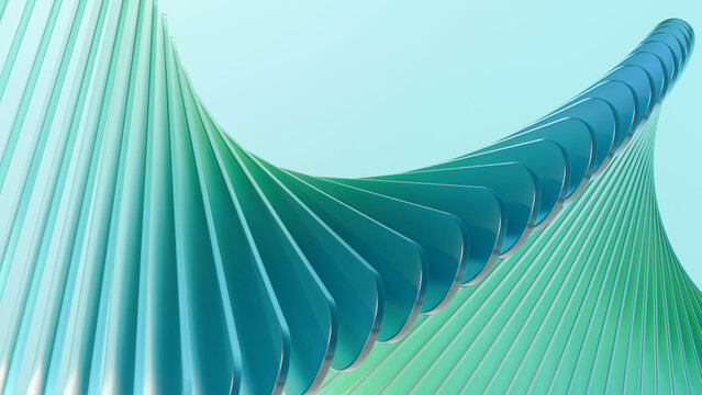 Modern cyan and green 3D render of a twisting glass wave structure. Ideal background for technology, science, modern design, business presentation, cover, and website header