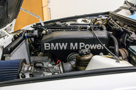 Lindesnes, Norway - June 20 2026: Low angle BMW M Power engine detail for performance concept.