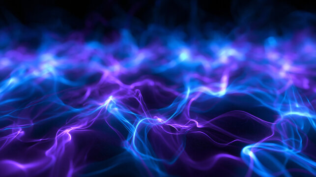 Abstract Blue and Purple Glowing Energy Waves Background