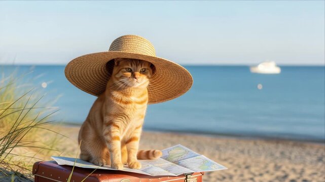 Cute in a Straw Hat on Beach Vacation