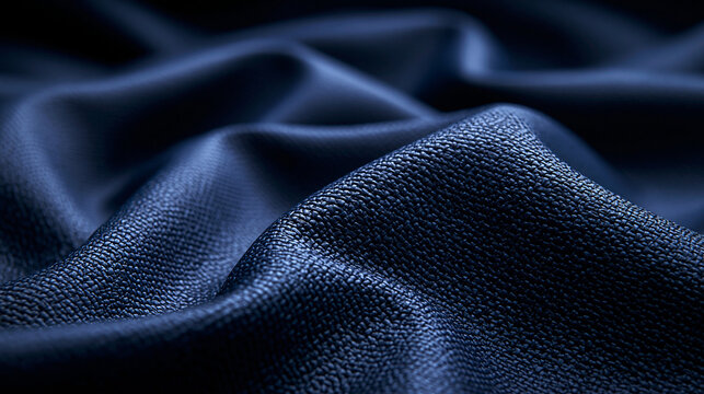 Dark Blue Textured Fabric Background with Elegant Folds