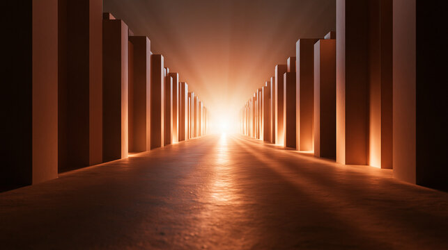 Futuristic Architectural Corridor Leading to Bright Light