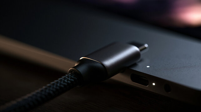 USB-C Cable Ready to Plug into Modern Laptop Port