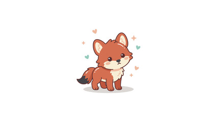 Fototapeta premium Cute orange fox cartoon with hearts.