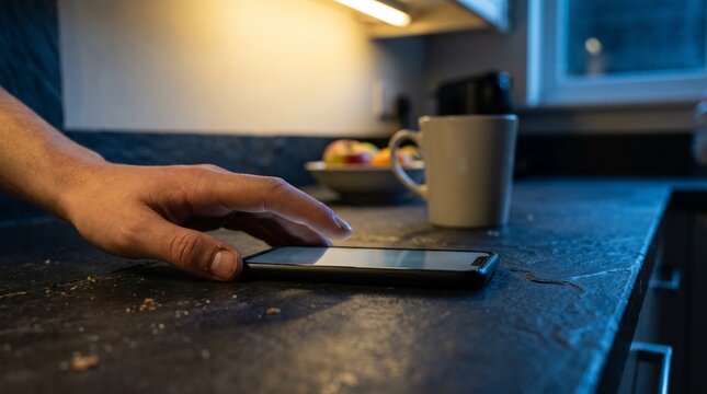 Student pauses a late night phone alert during snack break