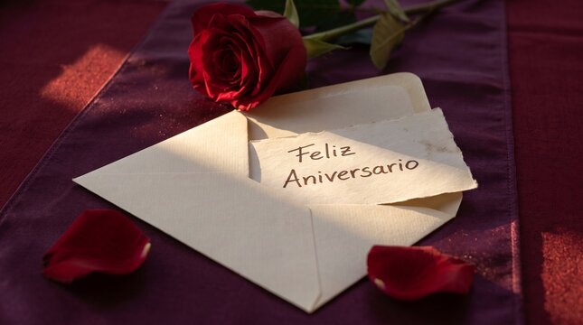 Opened anniversary letter with a handwritten Spanish greeting