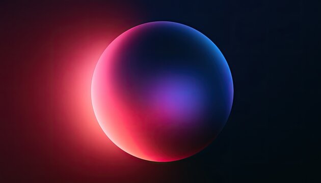 Glowing sphere in cosmic twilight, vibrant red and blue hues blend