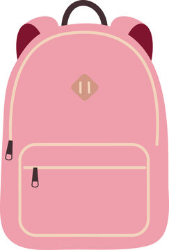 Pink school backpack with front pocket flat vector illustration, cute kids rucksack