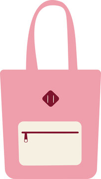Pink tote bag flat vector illustration, casual canvas shopping bag