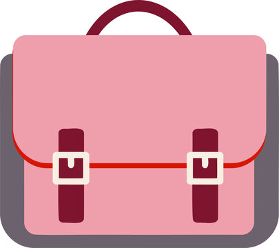 Pink school satchel bag flat vector illustration, cute briefcase-style student bag