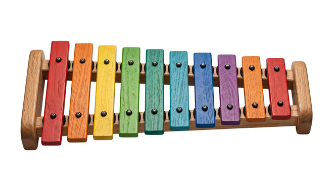 Colorful wooden xylophone with rainbow colored bars for musical education