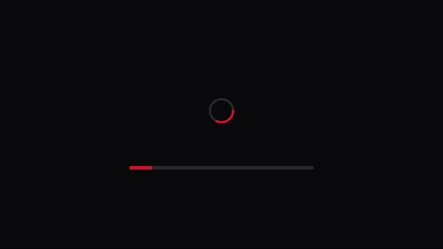 Minimalist loading spinner animation with progress bar on 4k black background